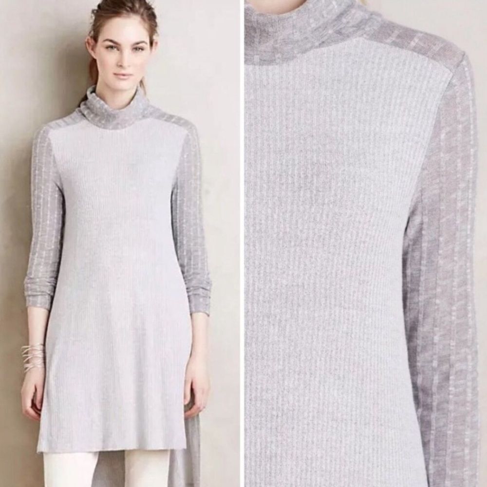 ANTHROPOLOGIE | POSTMARK Two Tone Gray Ribbed High Low Tunic Women’s Size Medium
